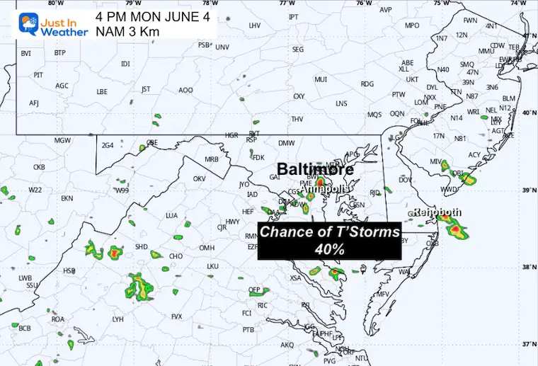 June weather forecast radar Monday afternoon