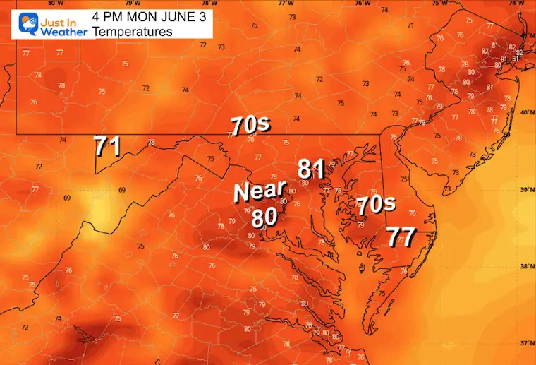 June 2 weather temperatures Monday Afternoon