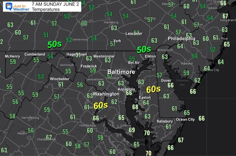 June 2 weather temperatures Sunday morning