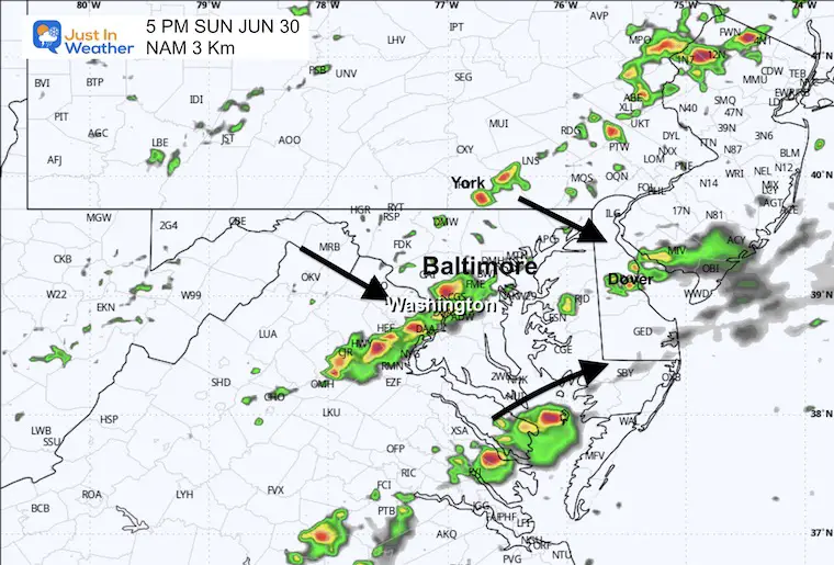 June 28 weather storm radar Sunday 5 PM