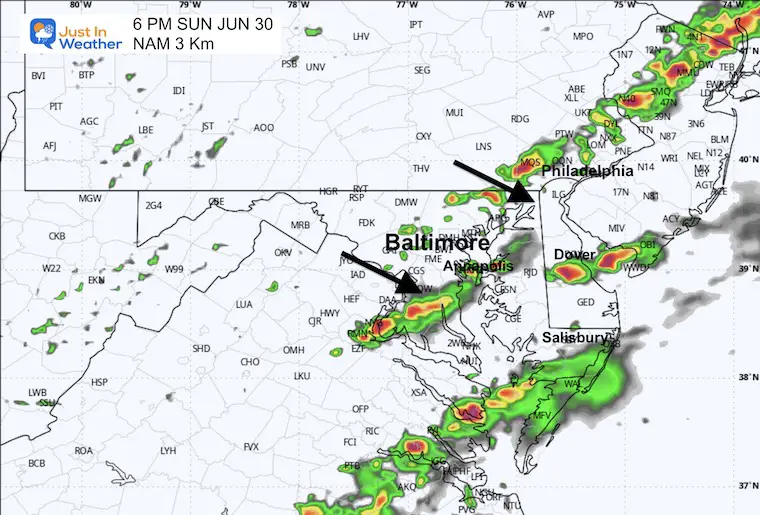 June 28 weather storm radar Sunday 6 PM