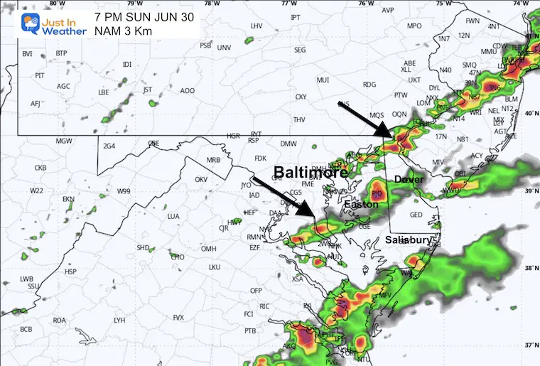 June 28 weather storm radar Sunday 7 PM