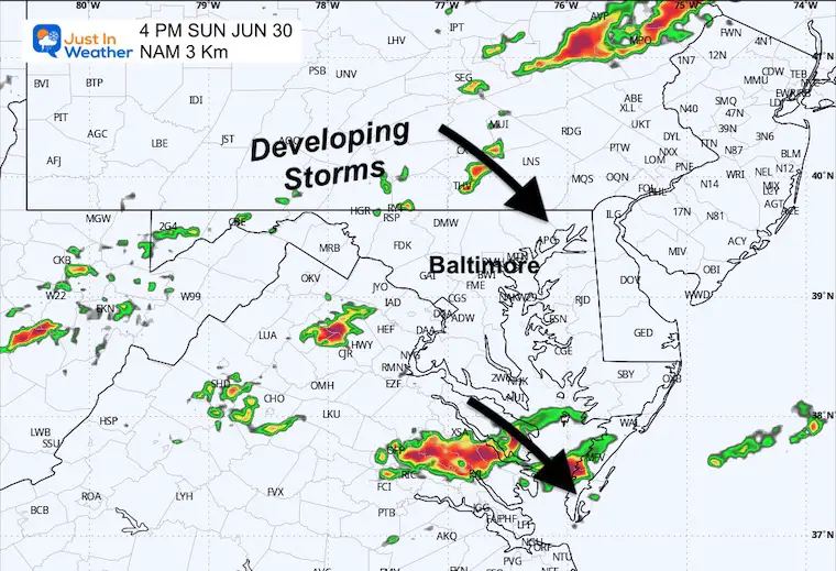 June 30 weather radar storm forecast Sunday afternoon