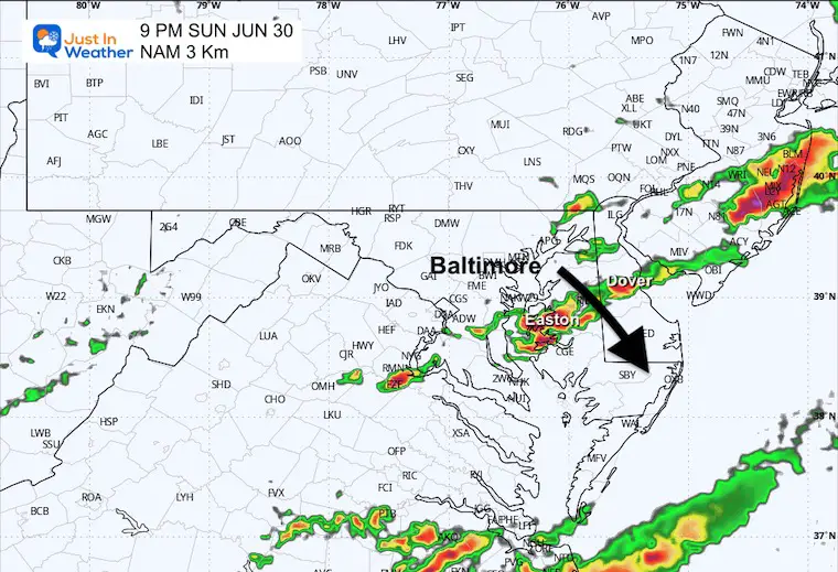 June 30 weather radar storm forecast Sunday 9 PM