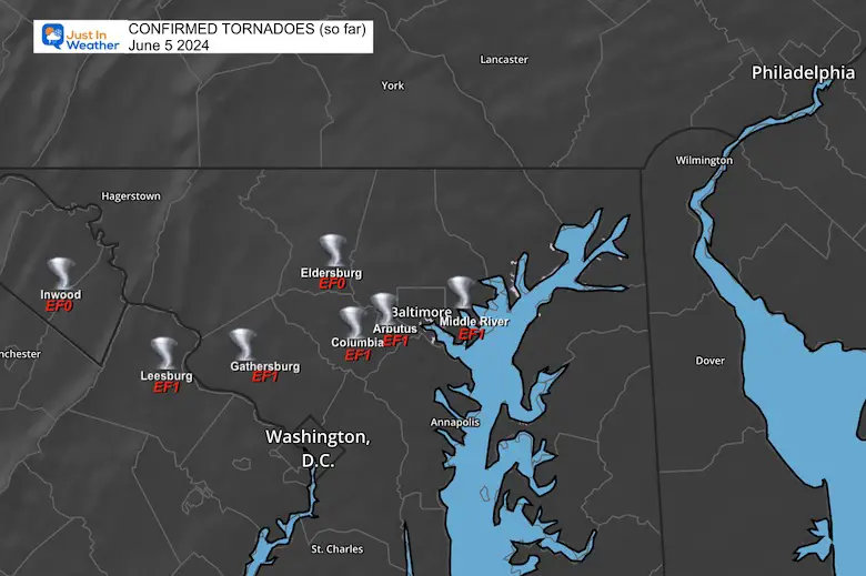 June 5 Tornado Touchdown Map Maryland Initial