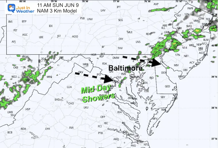 June 8 weather rain radar Sunday 11 AM