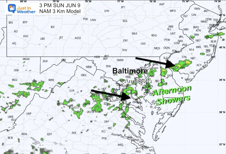 June 8 weather rain radar Sunday 3 PM