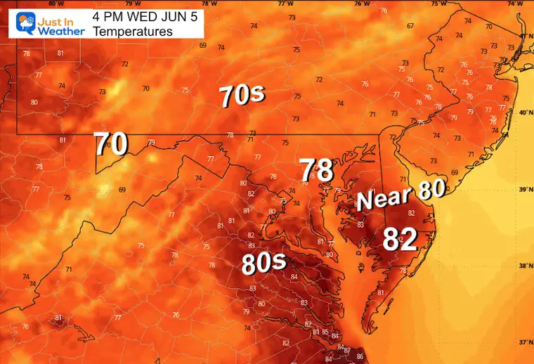 June 4 weather temperatures Wednesday afternoon
