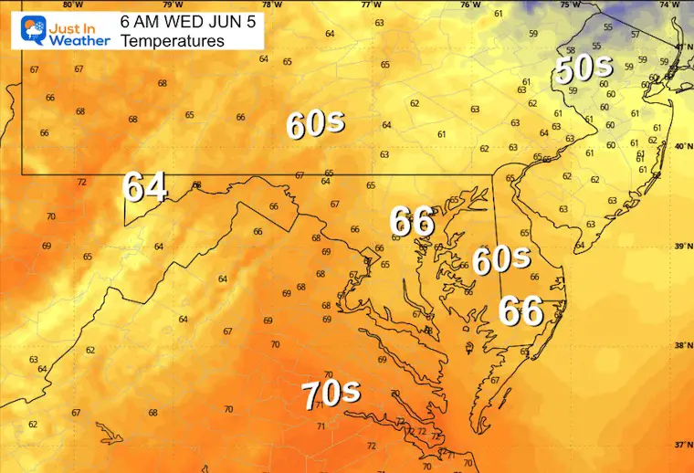 June 4 weather temperatures Wednesday morning