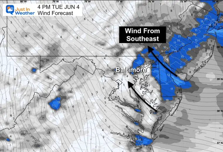 June 4 weather forecast wind Tuesday afternoon