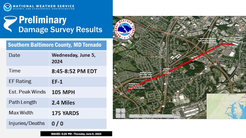 Tornado Report Arbutus MD June 5 NWS Map