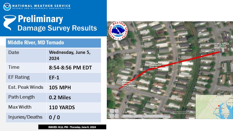 Tornado Report Middle River MD June 5 NWS Map
