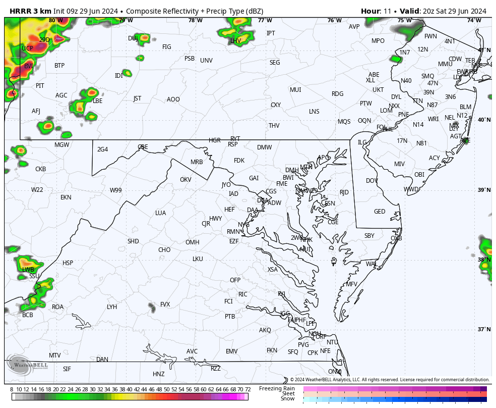 June 29 weather storm radar Saturday HRRR