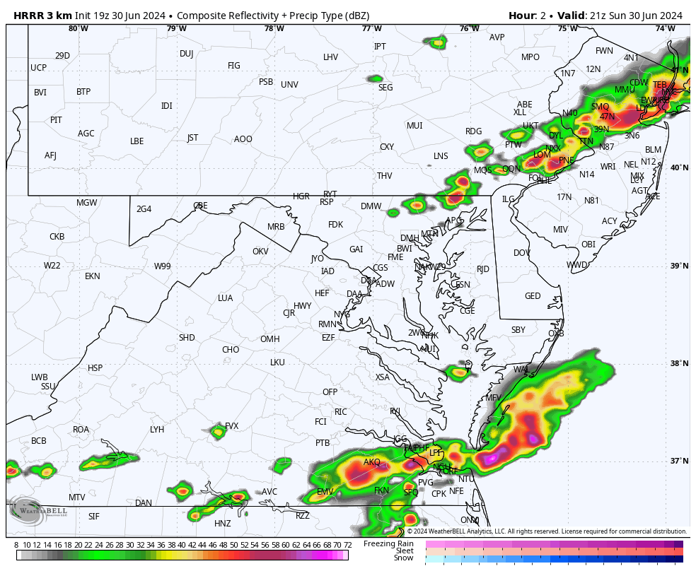 June 30 weather storm forecast radar Sunday Night HRRR