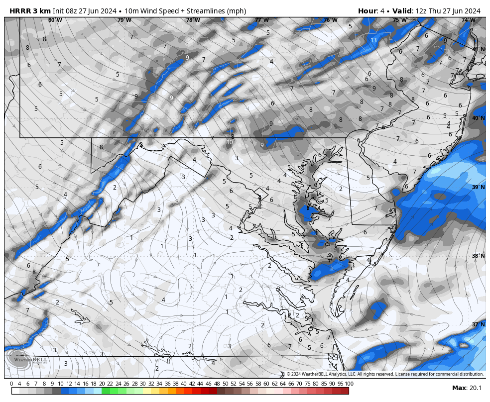 June 27 weather forecast wind Thursday