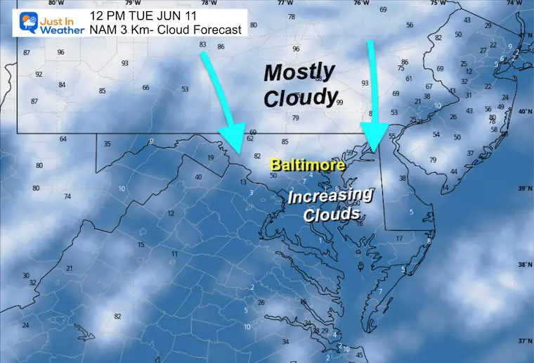 June 10 weather cloud forecast Tuesday