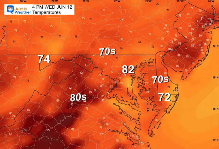 June 11 weather forecast temperatures Wednesday afternoon