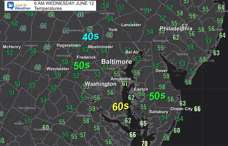 June 12 weather temperatures Wednesday morning