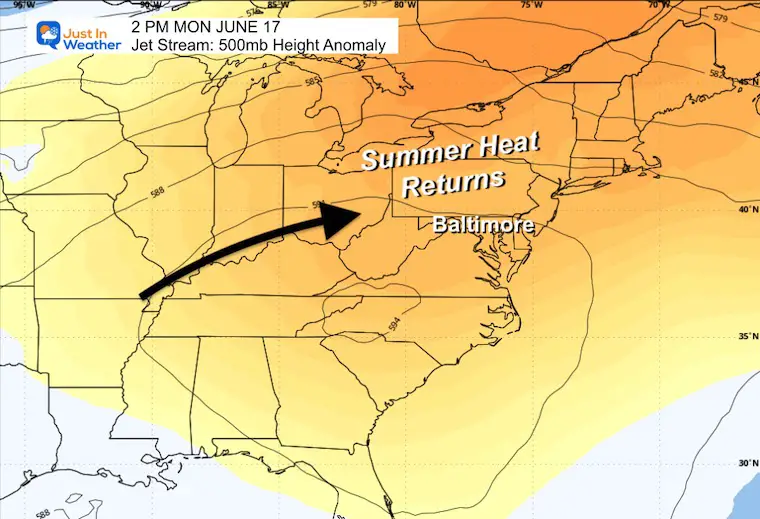 June 13 weather jet stream forecast Monday