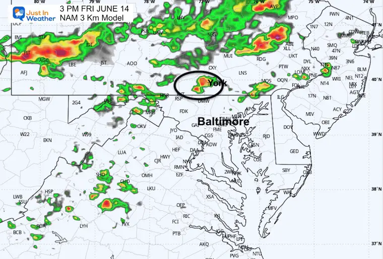 June 14 weather radar forecast Friday 3 PM