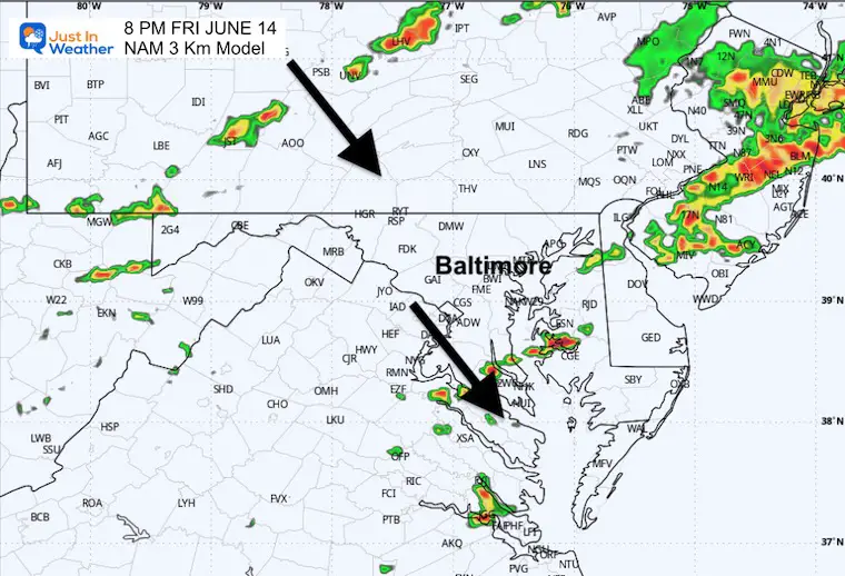 June 14 weather forecast radar Friday Evening NAM