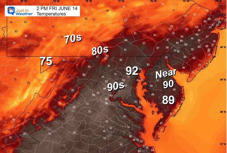 June 14 weather temperatures Friday afternoon