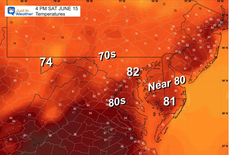 June 14 weather temperatures Saturday afternoon