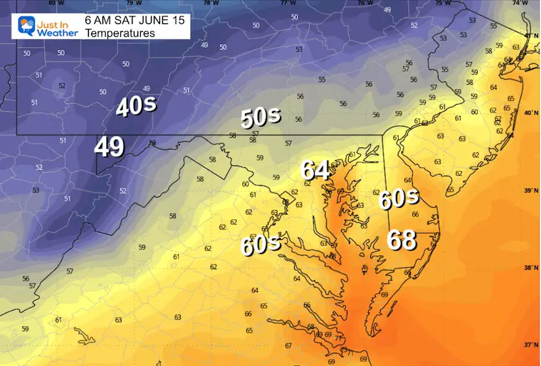 June 14 weather temperatures Saturday morning 