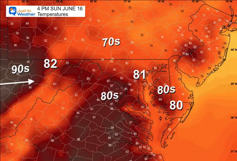 June 15 weather Fathers Day temperatures afternoon