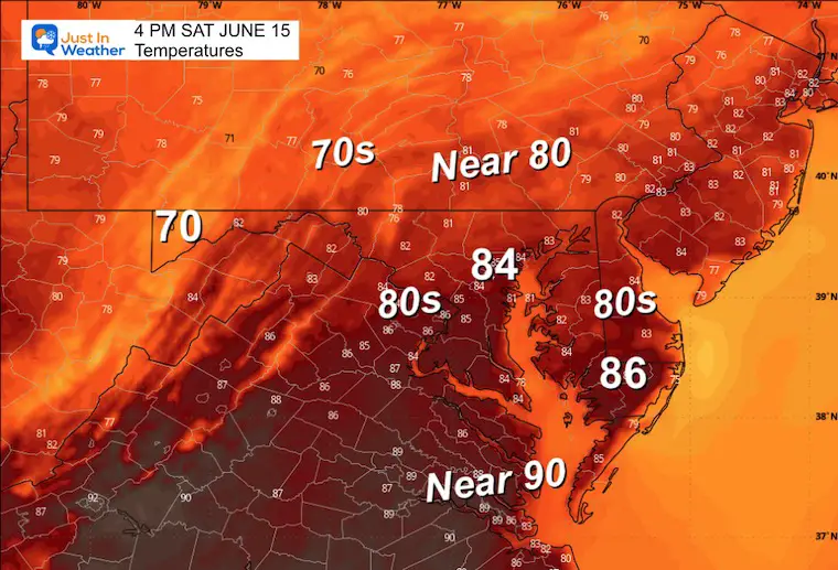 June 15 weather temperatures Saturday afternoon