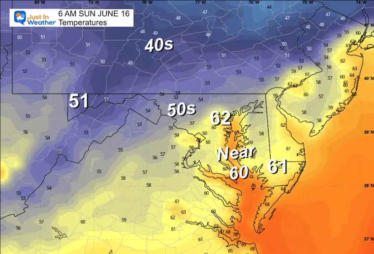 June 15 weather Fathers Day temperatures morning