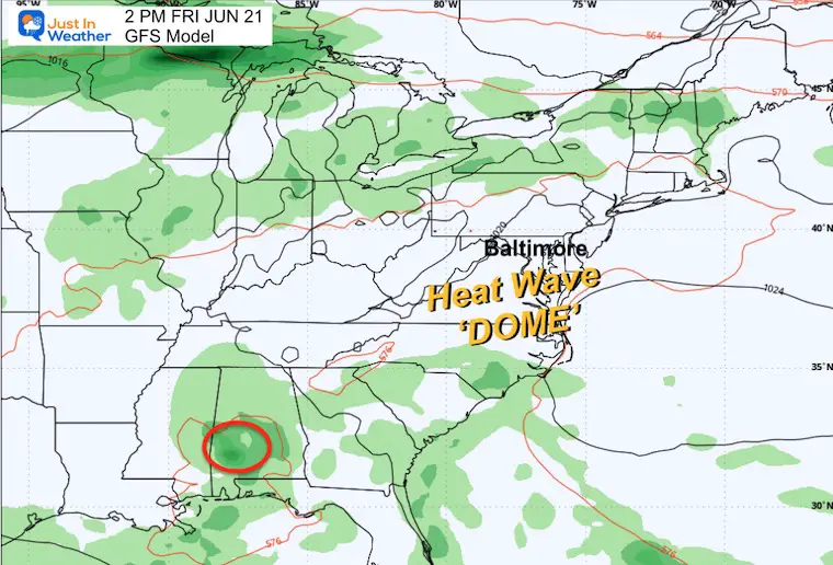 June 16 weather heat dome Tropical storm Friday