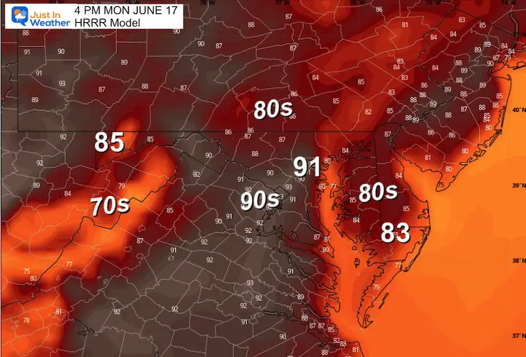 June 16 weather temperatures Monday afternoon