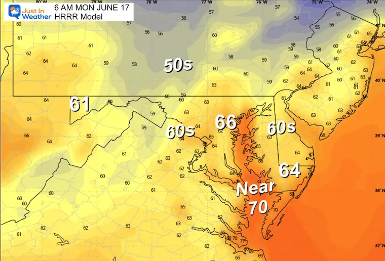 June 16 weather temperatures Monday Morning