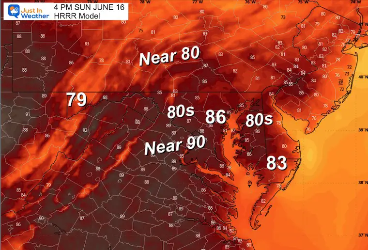 June 16 weather temperatures Sunday afternoon Fathers Day