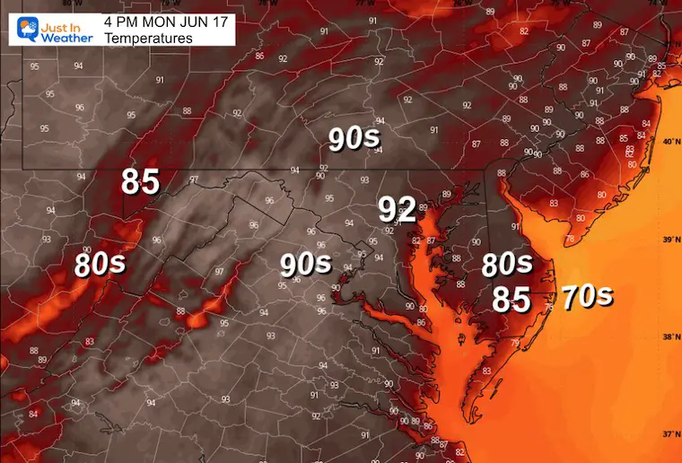 June 17 weather temperatures Monday afternoon