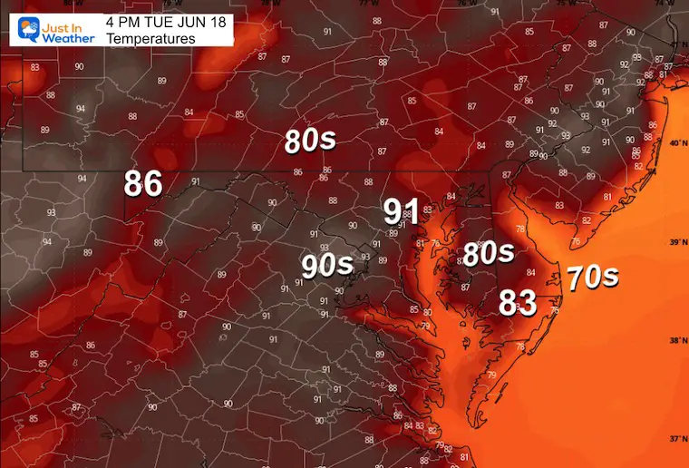 June 17 weather temperatures Tuesday Afternoon