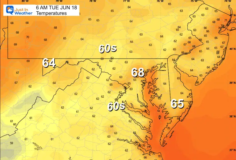 June 17 weather temperatures Tuesday Morning