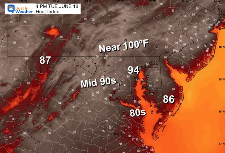 June 18 weather Heat Index Tuesday