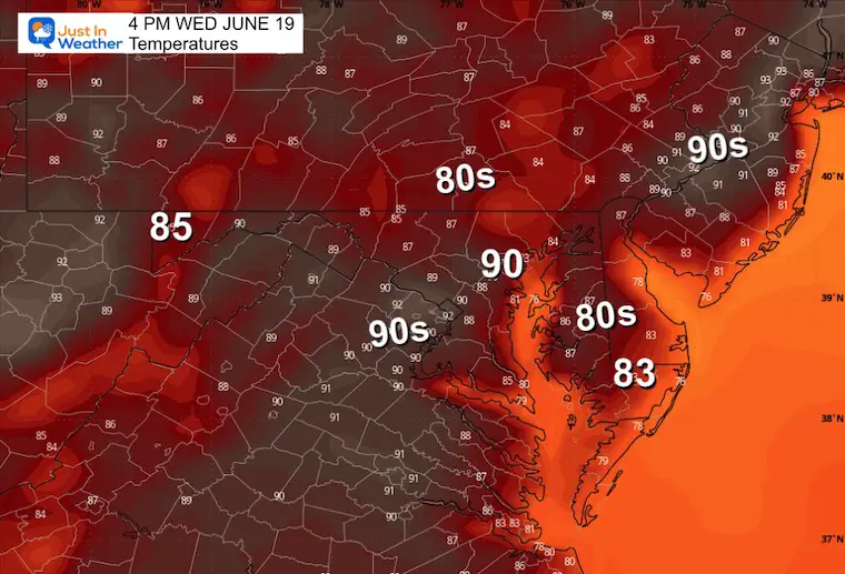 June 18 weather forecast temperatures Wednesday afternoon