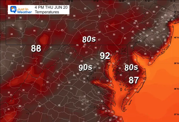 June 19 weather temperatures Thursday afternoon