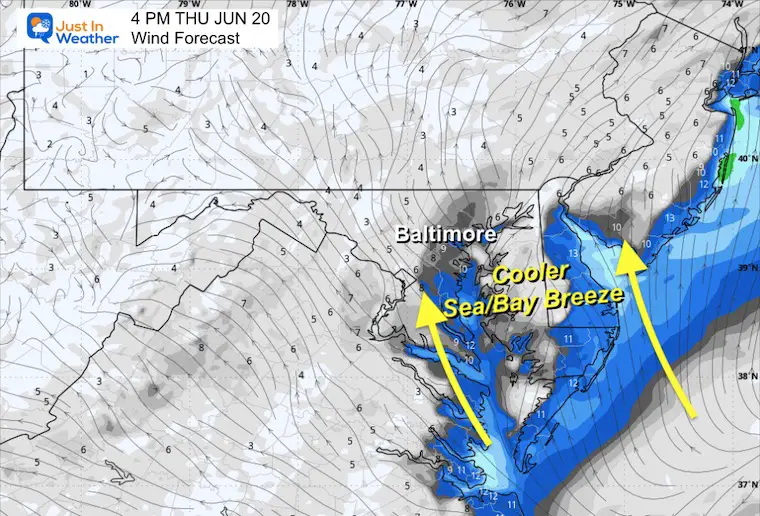 June 20 weather forecast wind Thursday afternoon