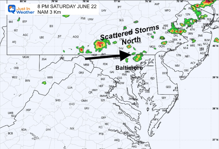 June 22 weather forecast storm radar Saturday evening