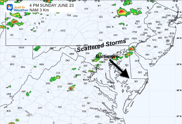 June 22 weather forecast storm radar Sunday afternoon 4 PM