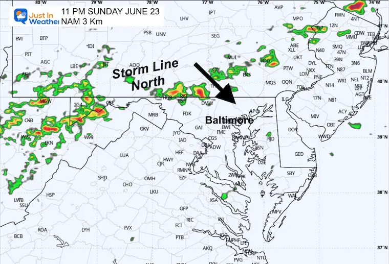 June 22 weather forecast storm radar Sunday night 11 PM