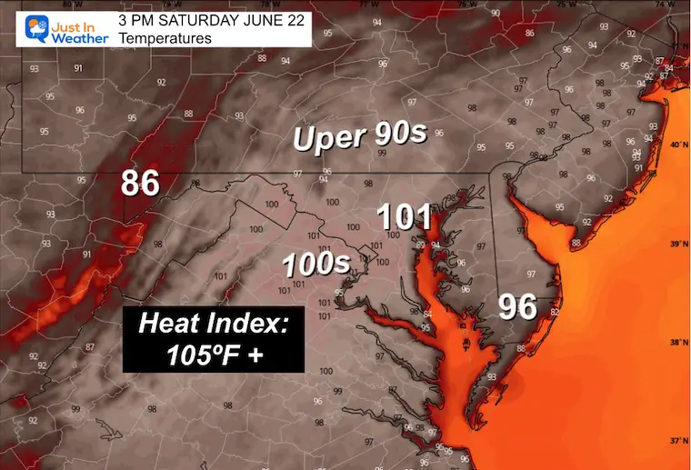 June 22 weather temperatures Saturday Afternoon 