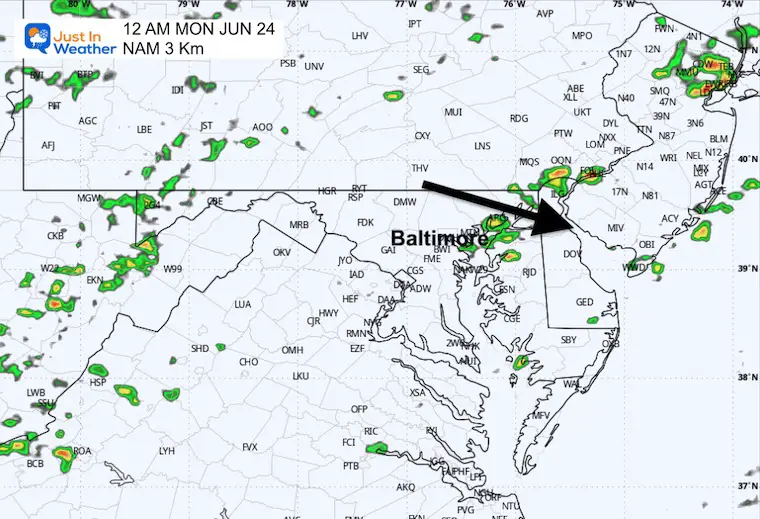 June 23 weather forecast storm radar Sunday night