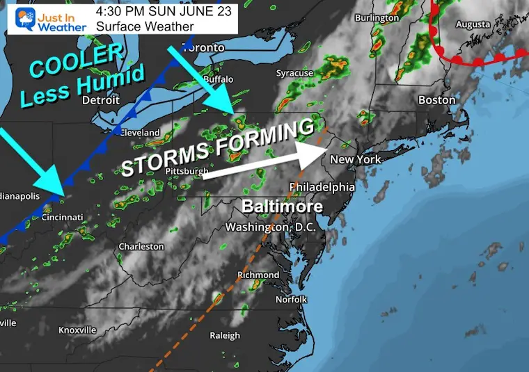 June 23 weather storm map Sunday evening