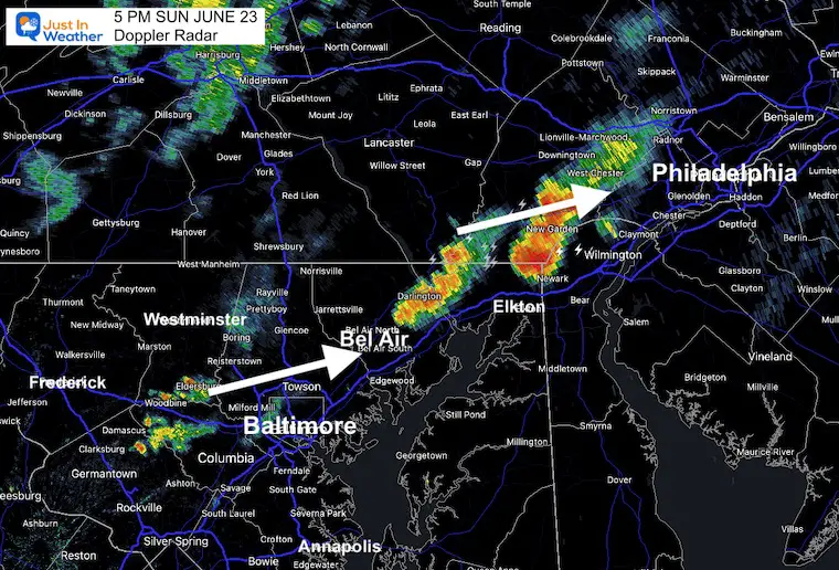 June 23 weather storm radar Sunday 5 PM Maryland
