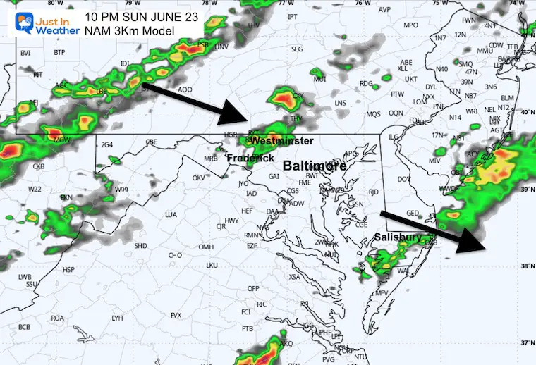 June 23 weather storm forecast radar Sunday night
